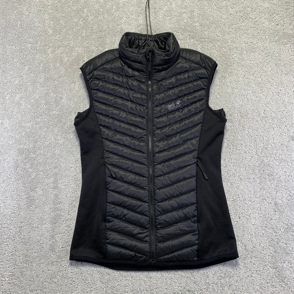 Jack Wolfskin Down Puffer Vest Womens Small Black Lightweight Outdoor Storlock